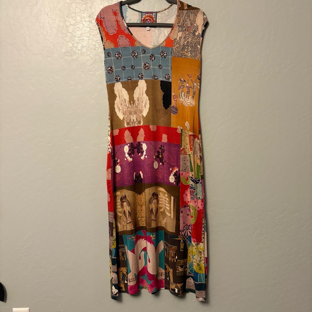 Johnny Was Tokyo high slit knit patchwork print bamboo dress size small - Picture 2 of 16